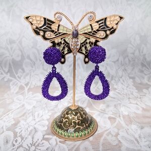 Venus Violet Earrings Purple Metallic Statement Post Pierced Teardrop Loops
